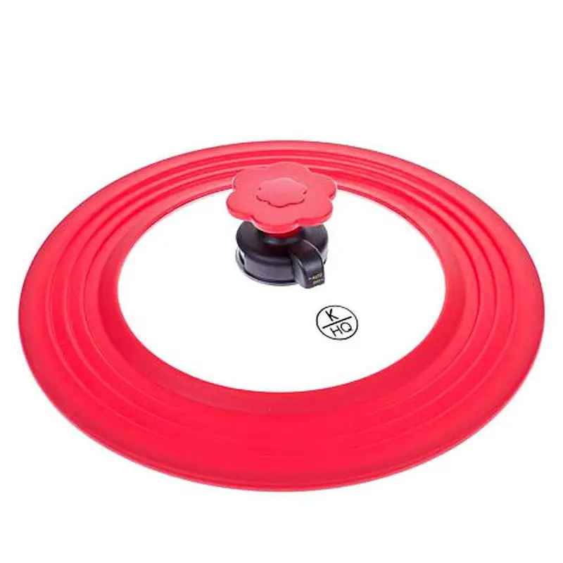 11-Inch Universal Smart Cooking Lid – Red Tempered Glass & Food-Grade Silicone Cover 1