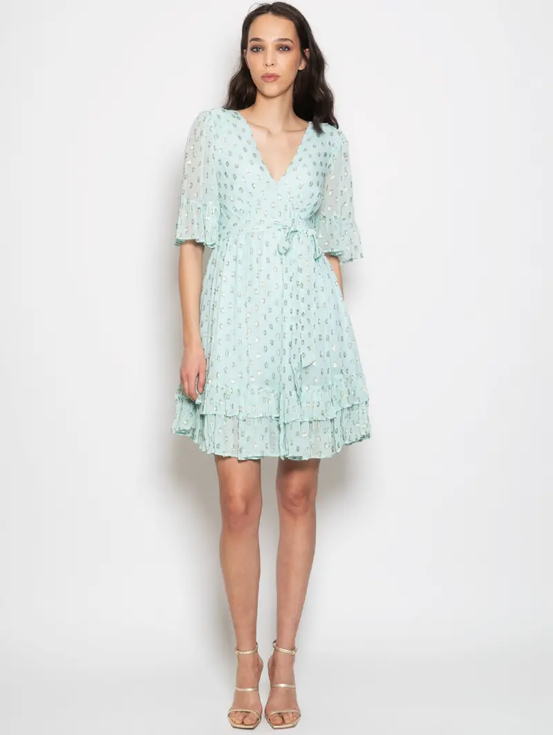Agave Green Georgette Slip Dress – Elegant Draped Silhouette 1