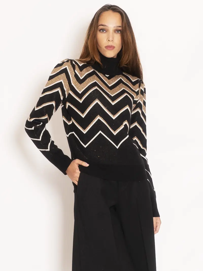 Artisanal Jacquard Knit Top In Midnight Black 1