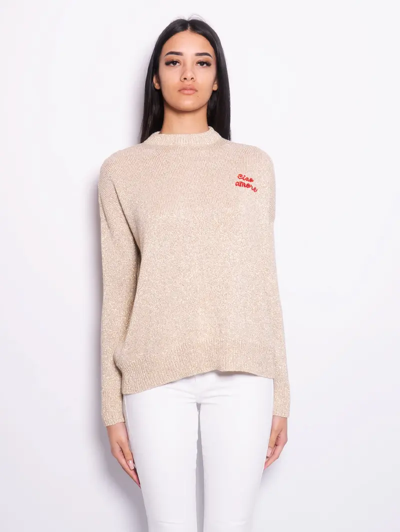 Back-Slit Lurex Knit Top In Soft Sand Hue 1