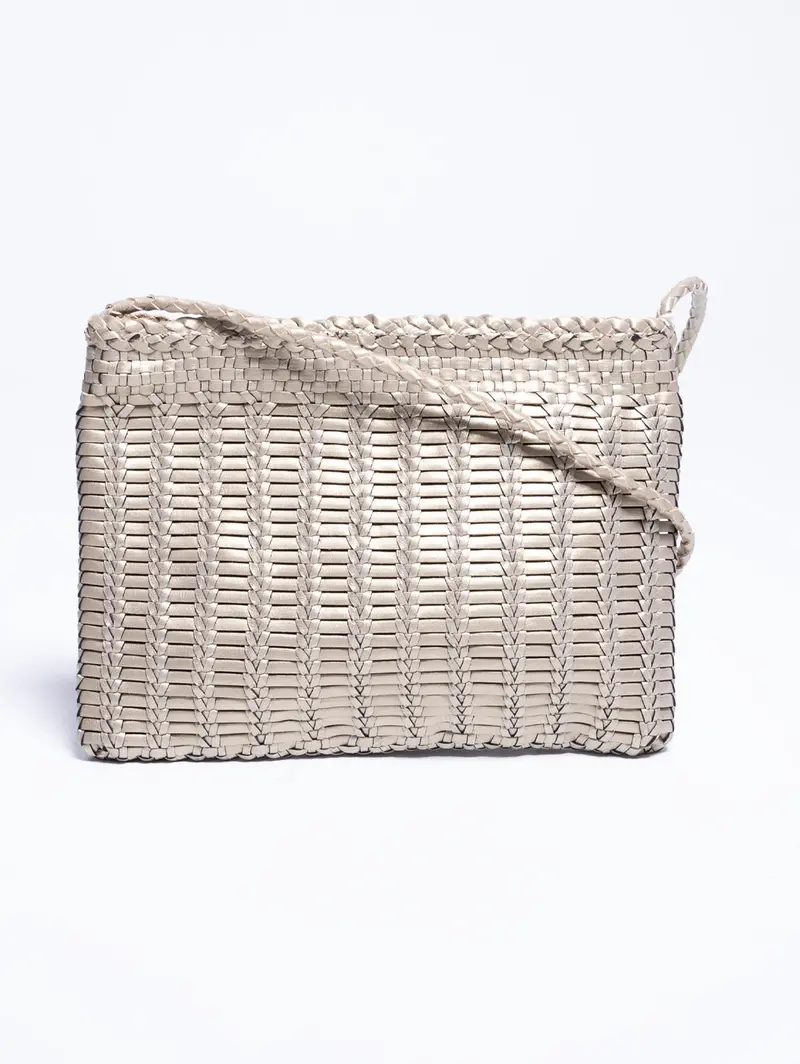Bali Large Woven Leather Clutch In Pewter 1