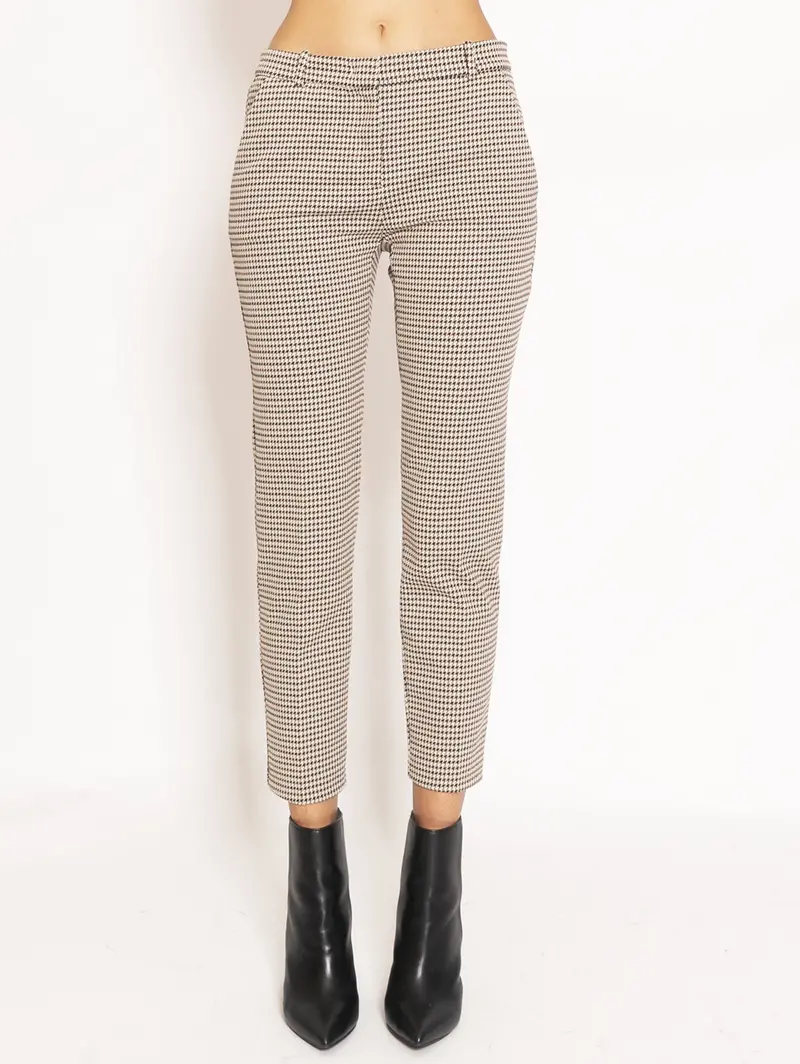Beige And Bordeaux Houndstooth Trousers 1