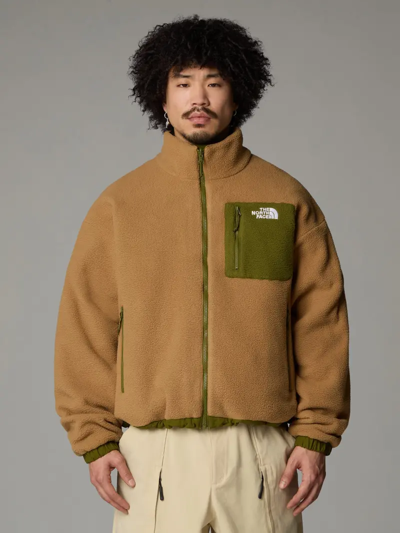 Beige-And-Green Reversible Yumiori Fleece Jacket For Men 1