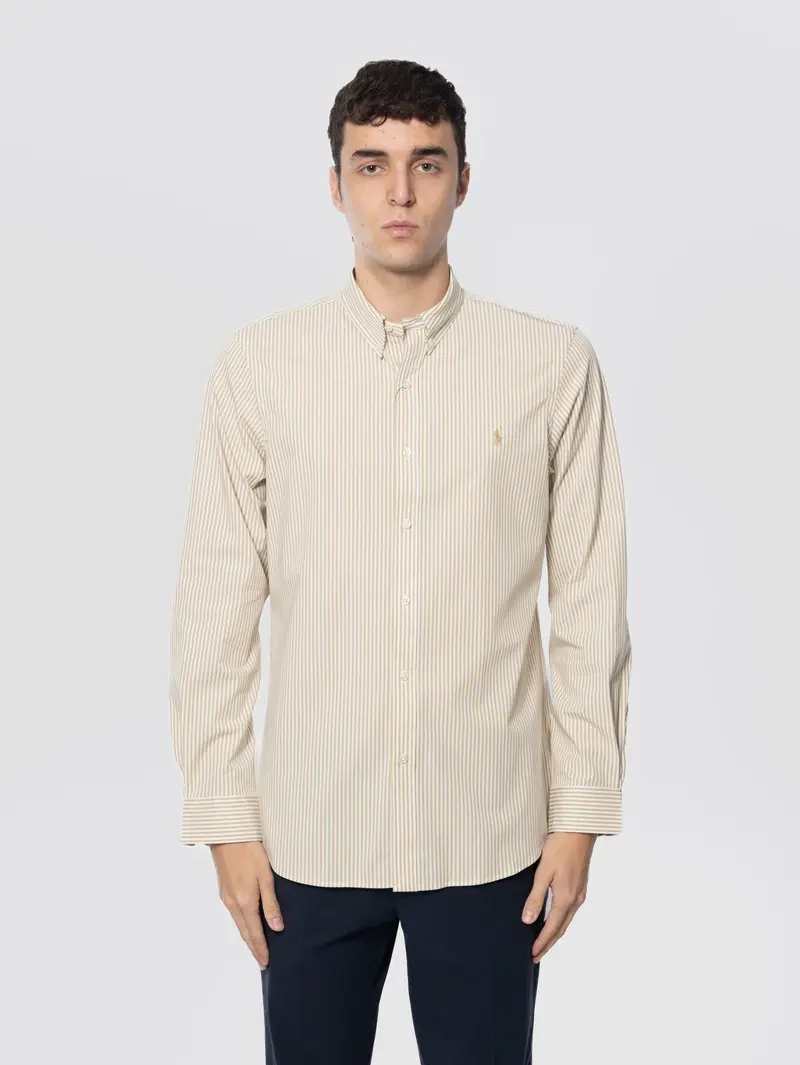 Beige-And-White Striped Stretch Poplin Shirt 1