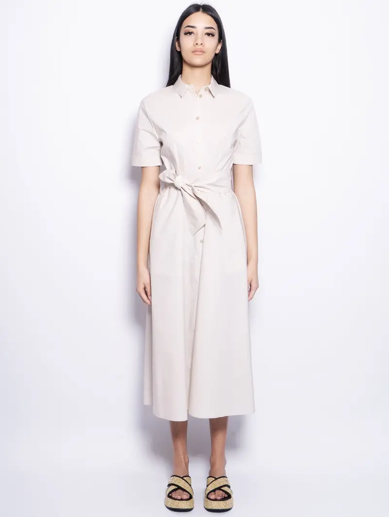 Beige Cotton Poplin Chemise Dress 1