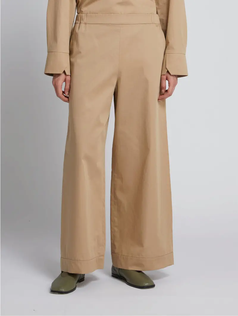 Beige Cotton Satin Trousers 1