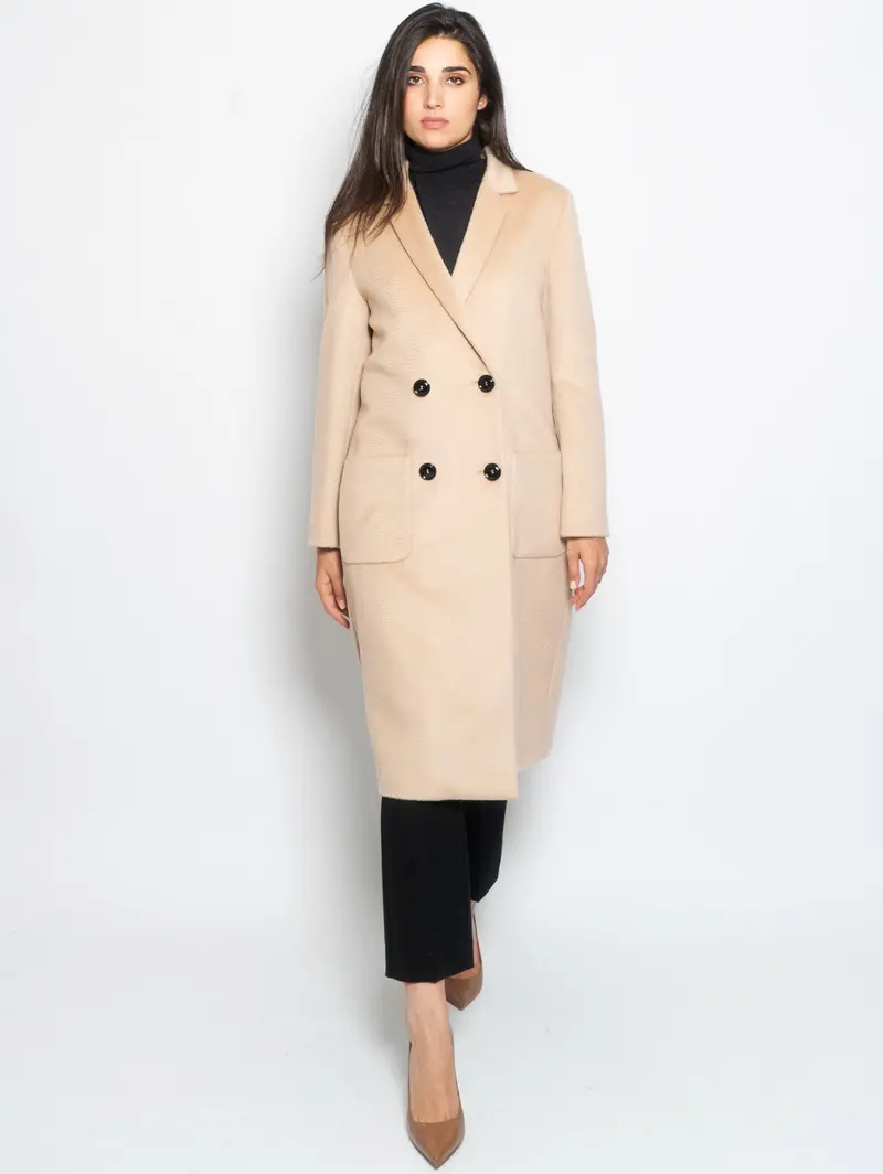 Beige Double-Breasted Wool Coat 1