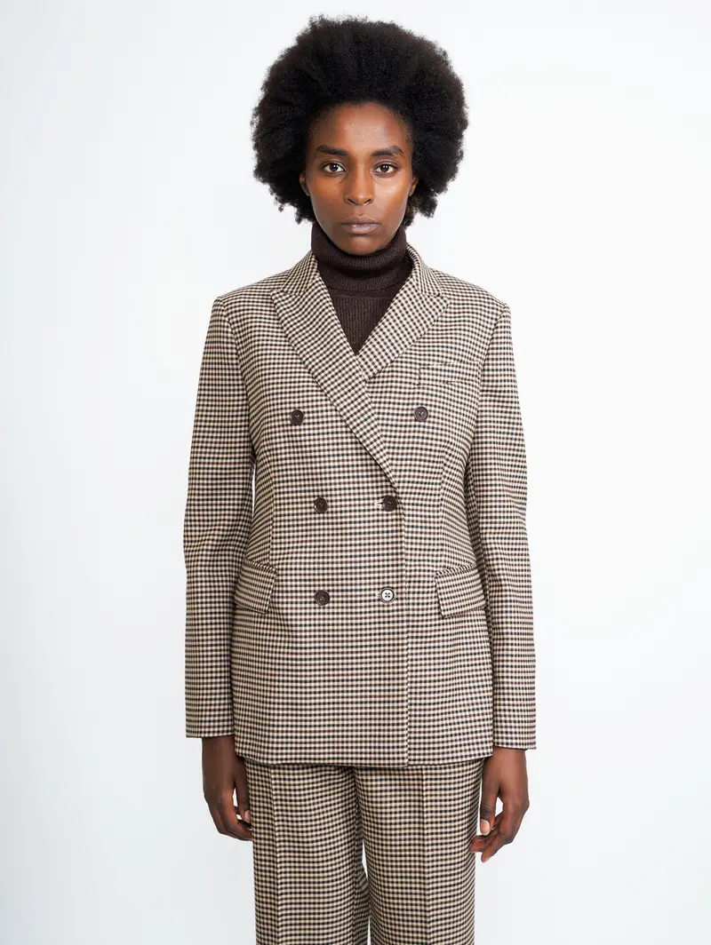 Beige Houndstooth Double-Breasted Blazer 1