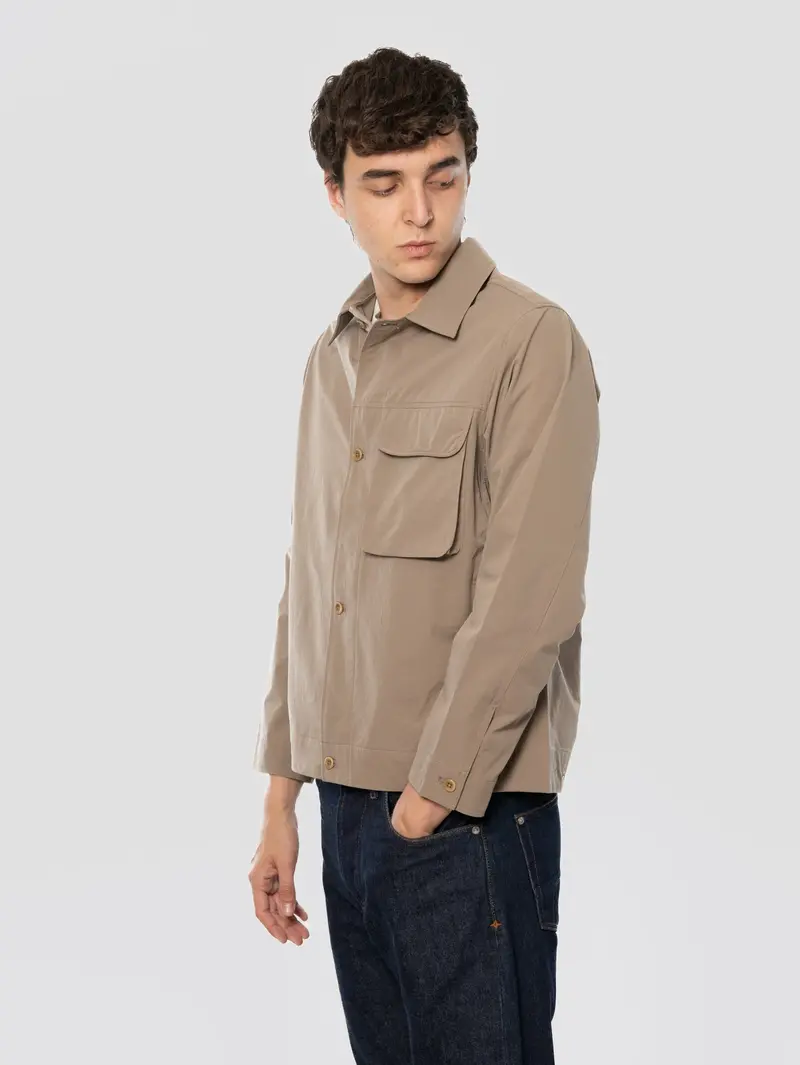 Beige Overshirt Featuring Chest Pocket Design 1