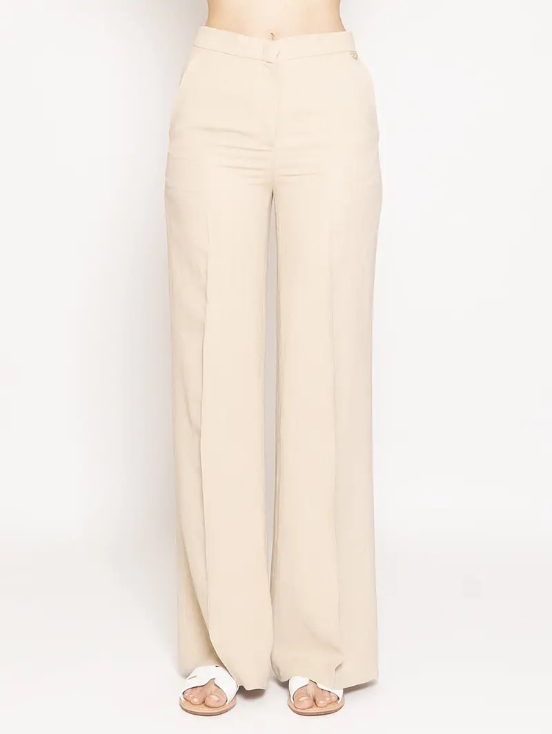 Beige Palazzo-Style Canvas Trousers 1