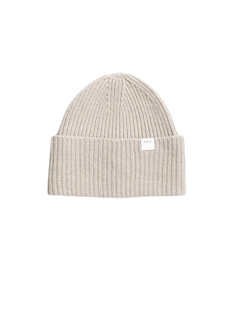 Beige Ribbed Wool Beanie 1