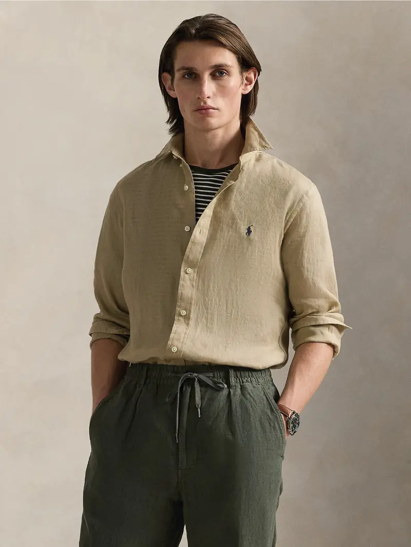 Beige Slim-Fit Linen Shirt 1