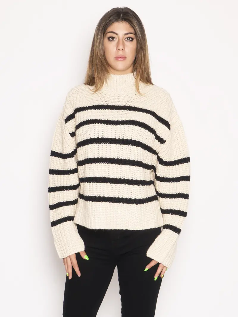 Beige Striped Knit Sweater 1