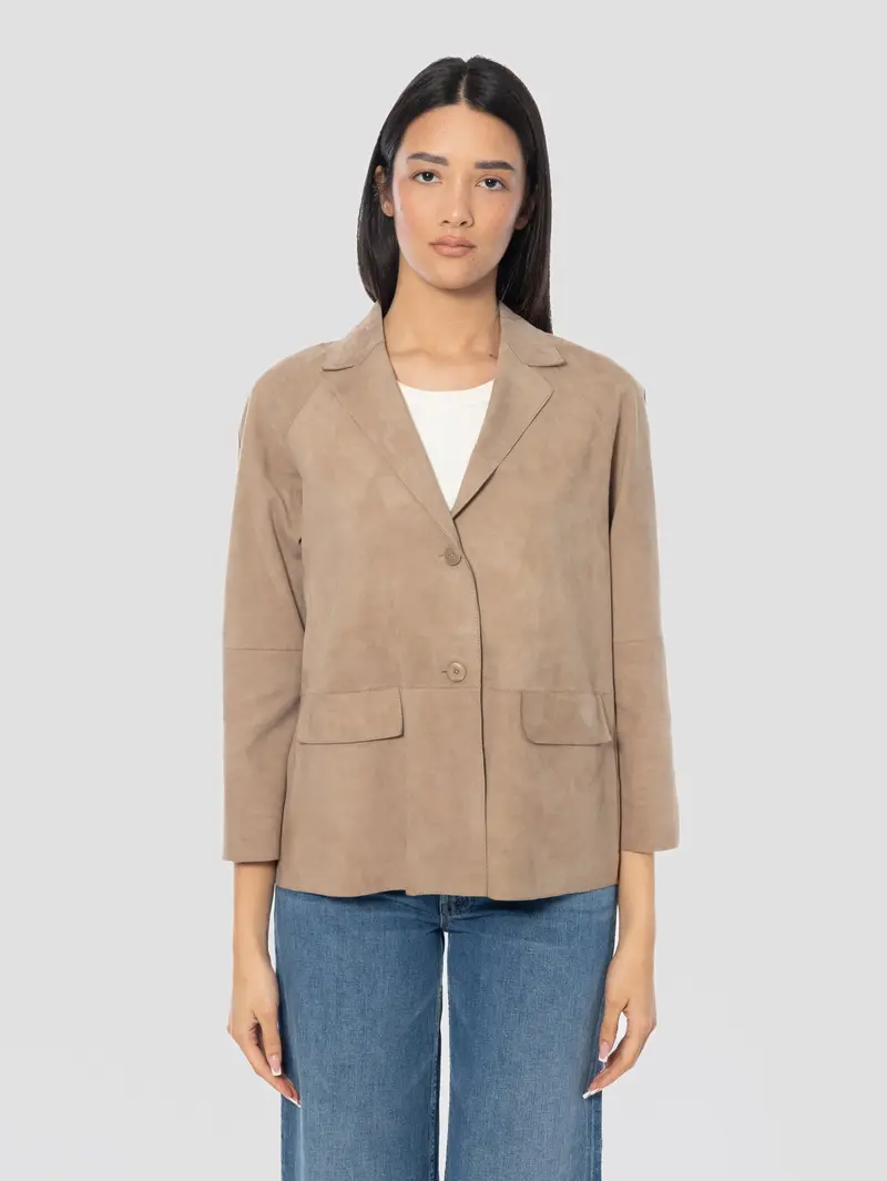 Beige Suede Leather Jacket 1