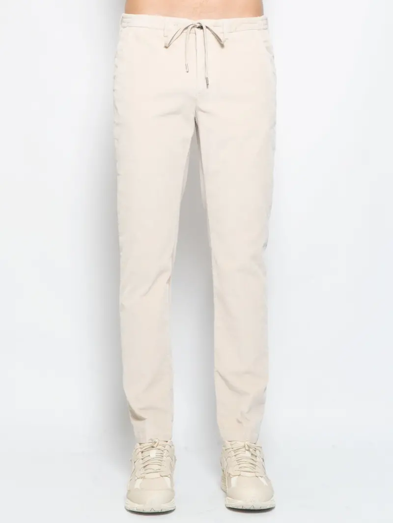 Beige Velvet Trousers Featuring Adjustable Drawstring 1