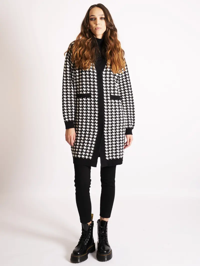 Black And Cream Houndstooth Cardigan 1