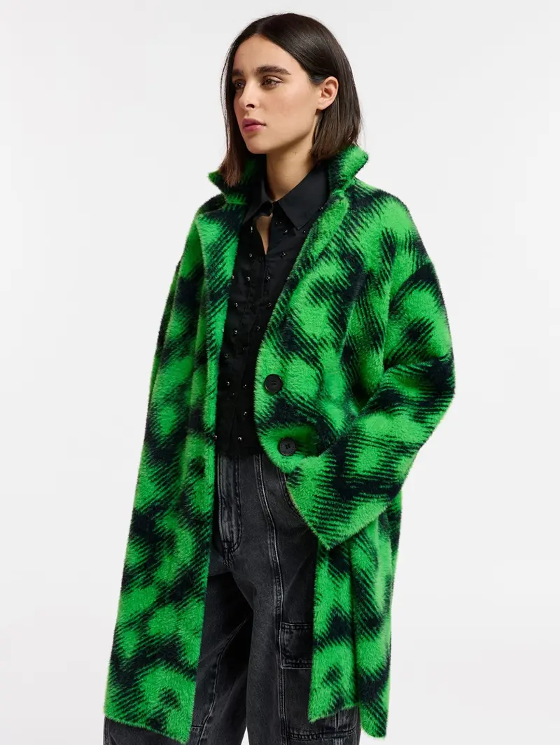 Black And Green Jacquard Knit Cardigan 1