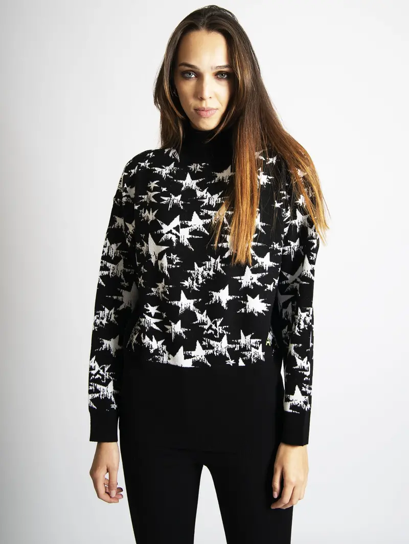 Black And Mother-Of-Pearl Star Jacquard Knit Top 1