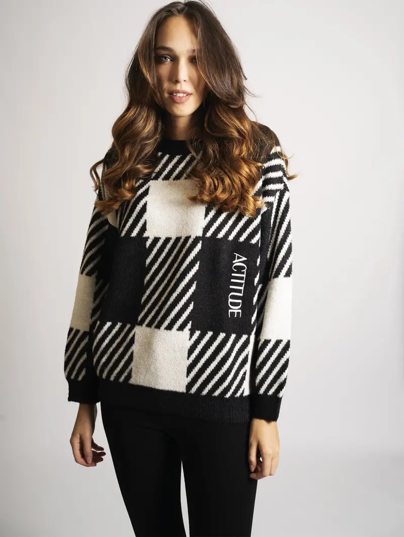 Black And Pearl Jacquard Knit Top 1