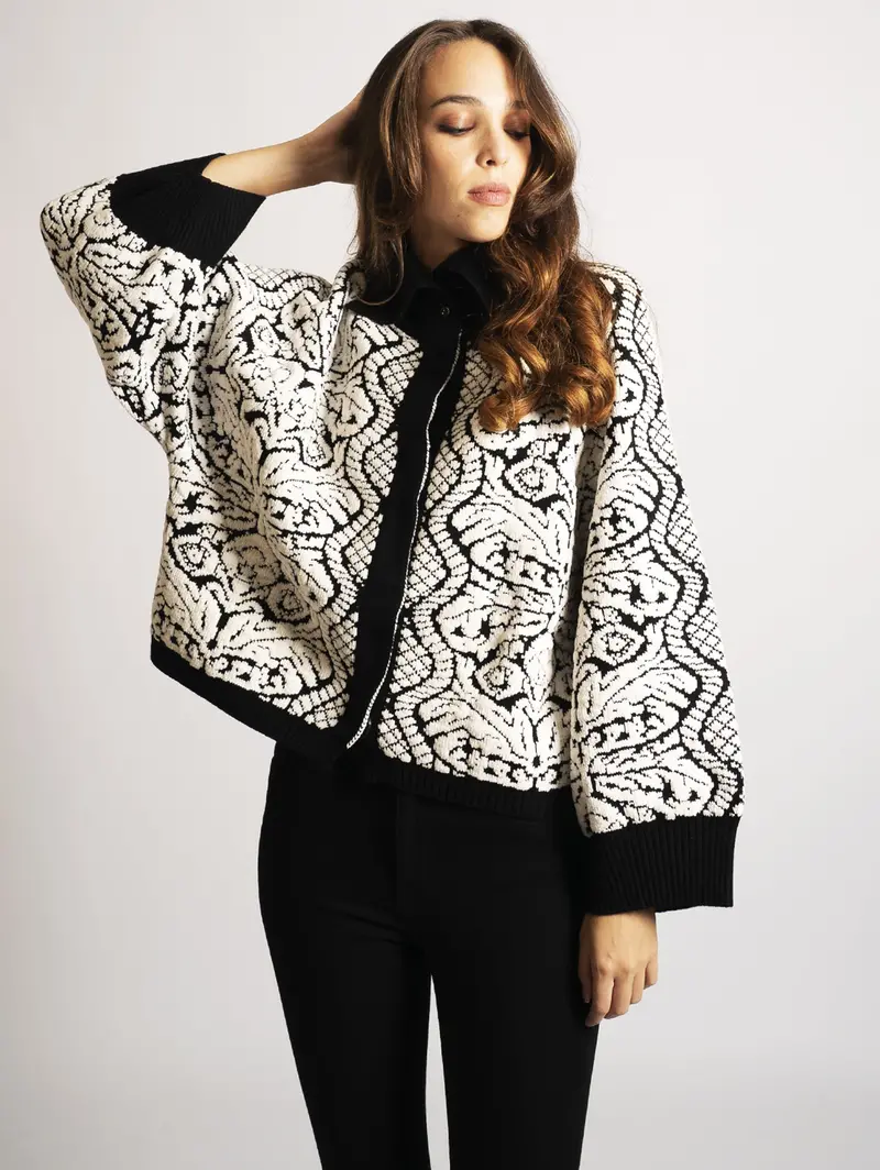 Black And Snow Jacquard Blazer 1