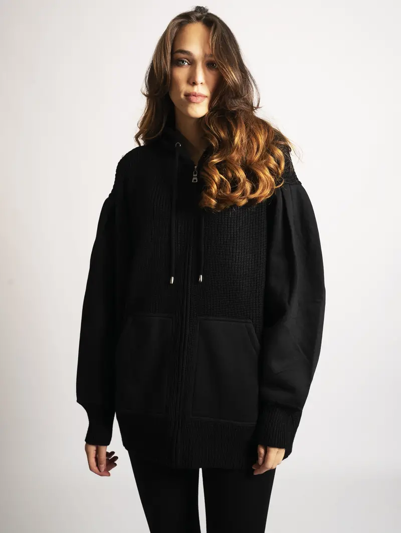 Black And Snow Oversized Knit Hoodie 1