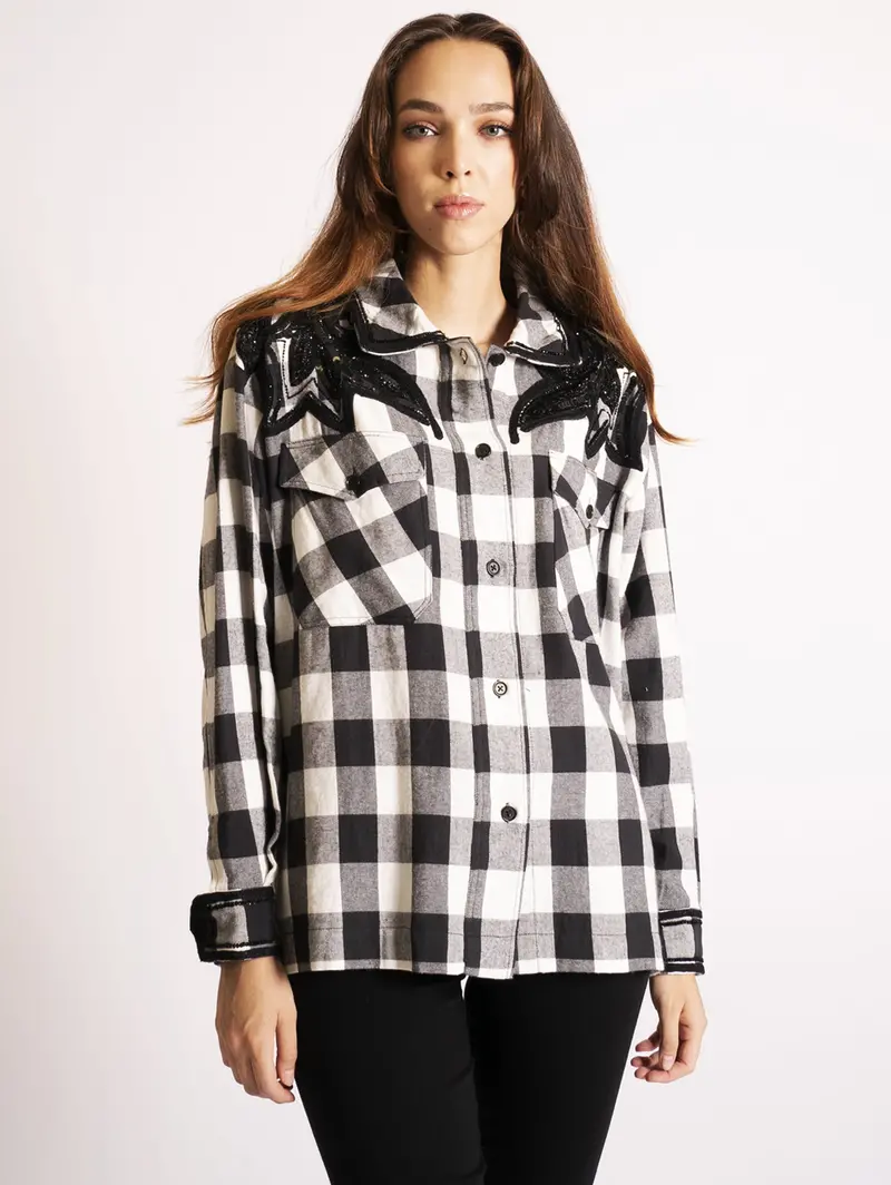Black-And-White Embroidered Overshirt 1