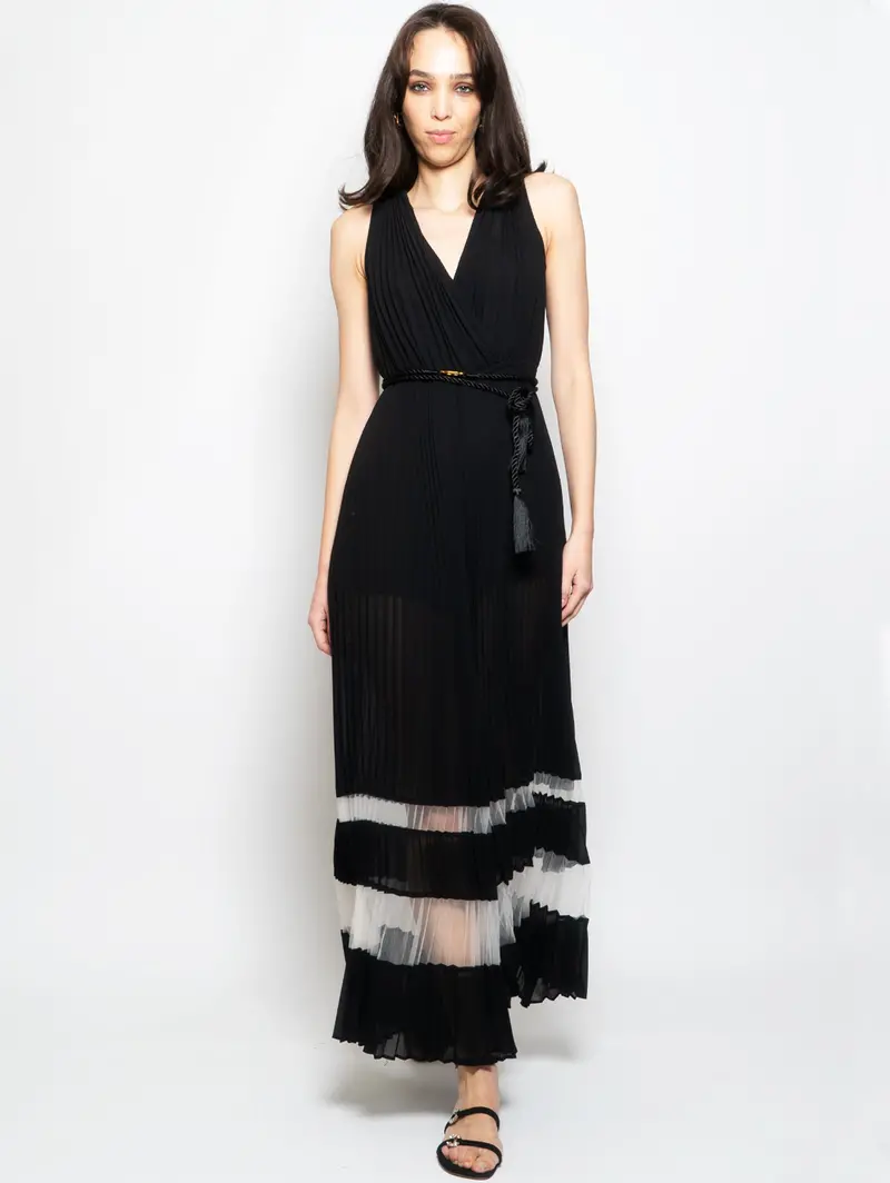Black-And-White Pleated Georgette Jumpsuit 1