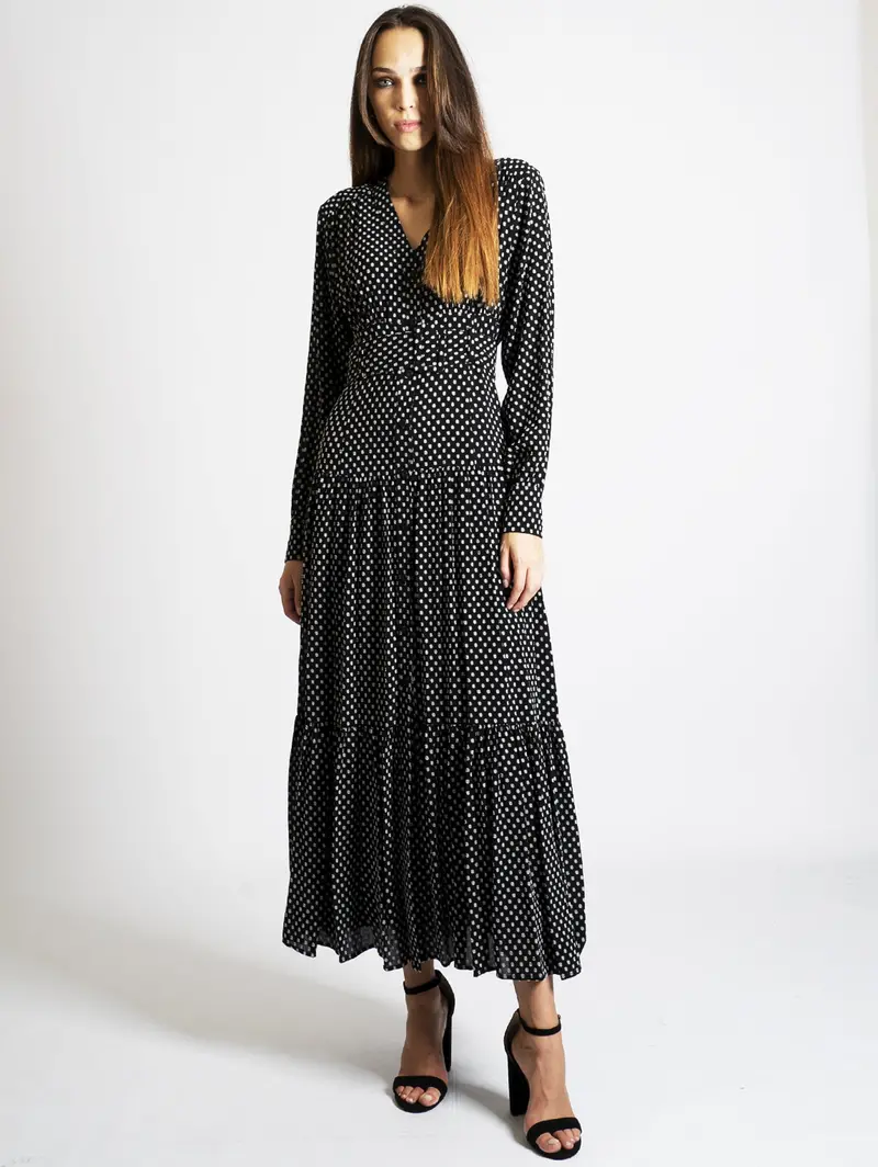 Black-And-White Polka Dot Long Dress 1
