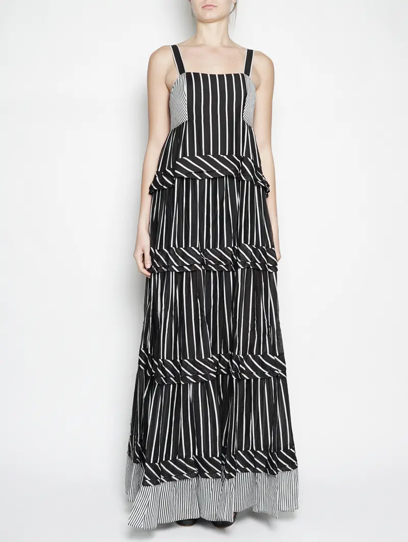 Black-And-White Striped Long Dress 1