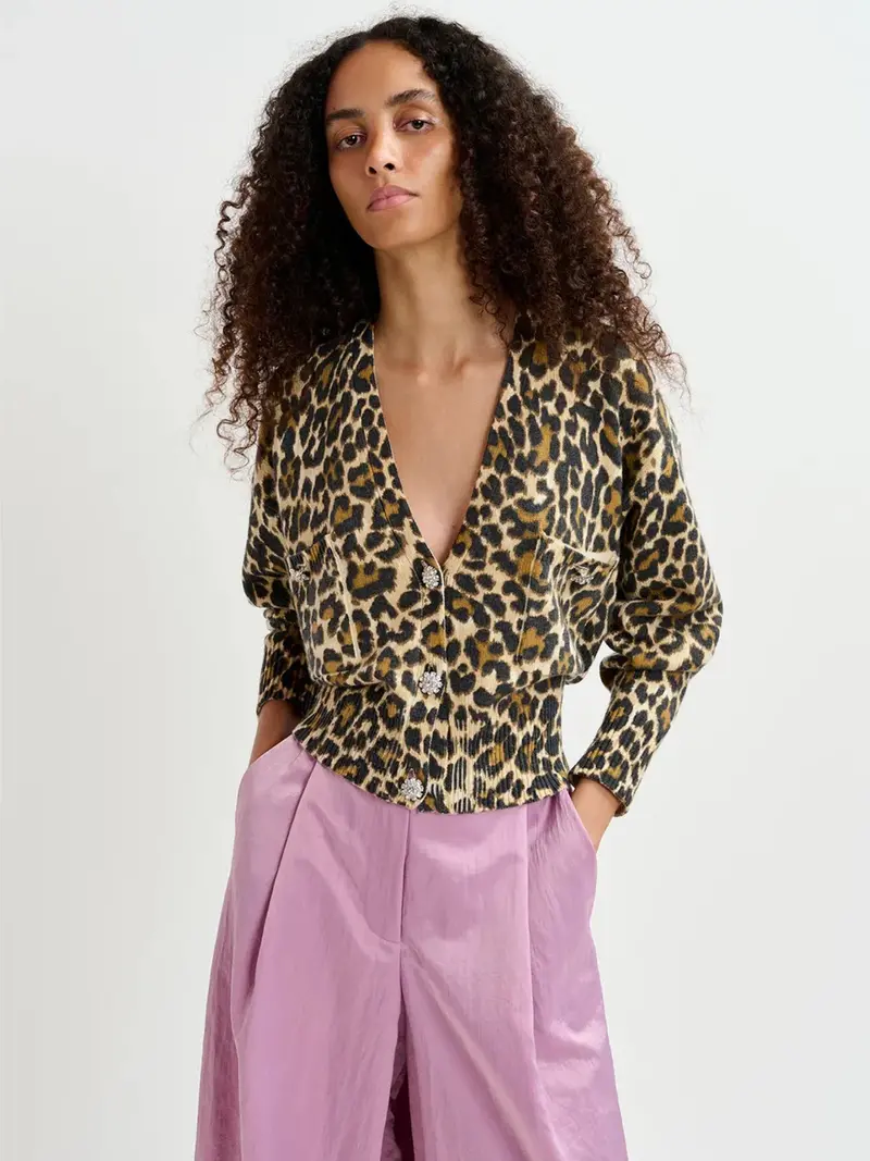 Black Animal Print Cardigan With Jewel Buttons 1