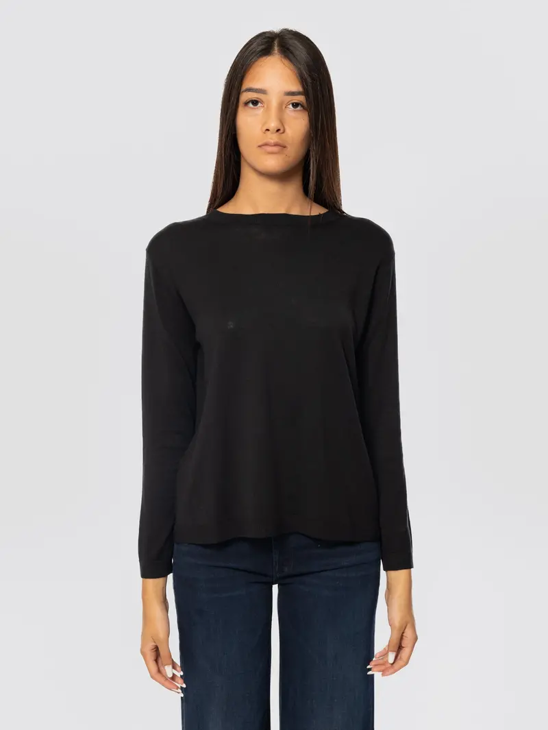 Black Boat-Neck Knit Top 1
