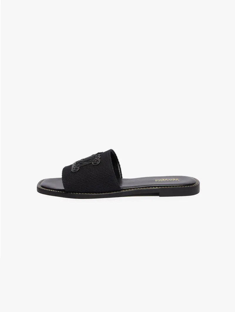 Black Canvas Slider Sandals With Signature Monogram 1