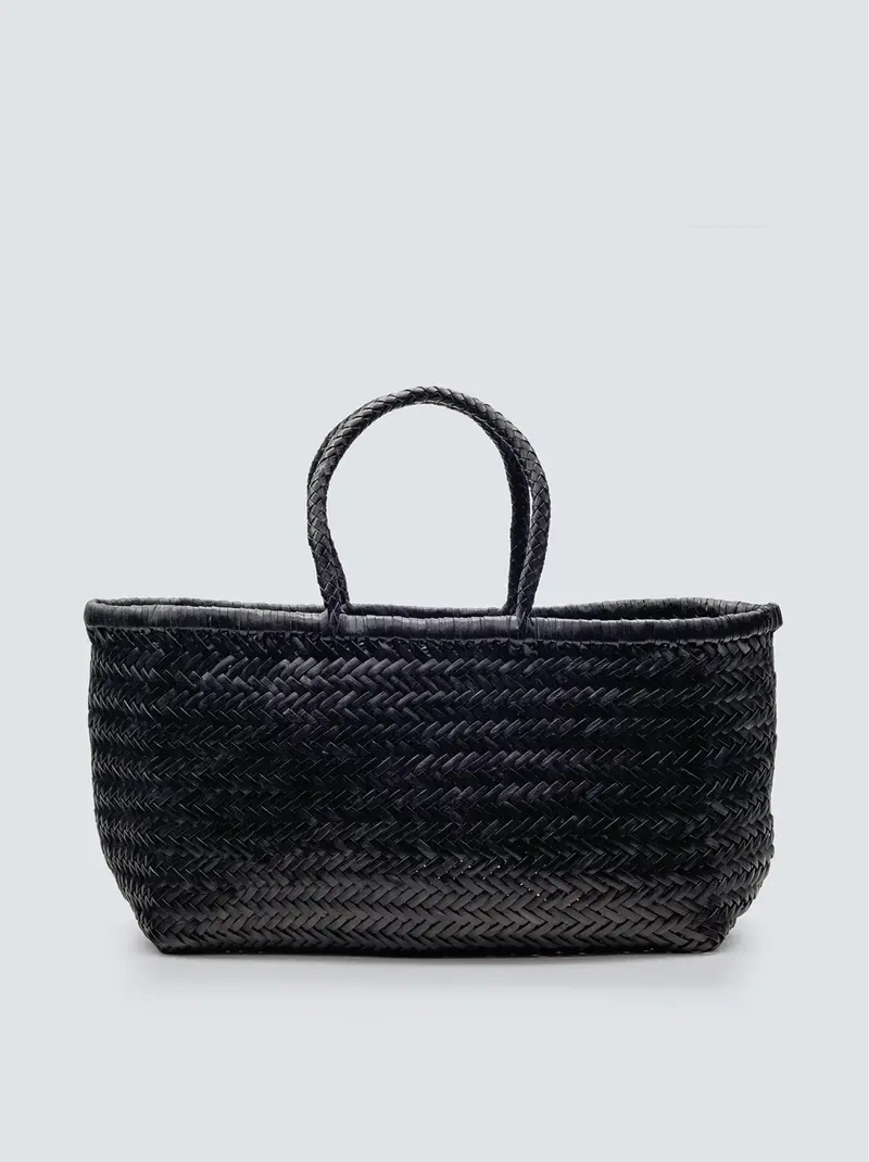 Black Diagonal Bamboo Woven Basket Bag – Triple Jump Large 1