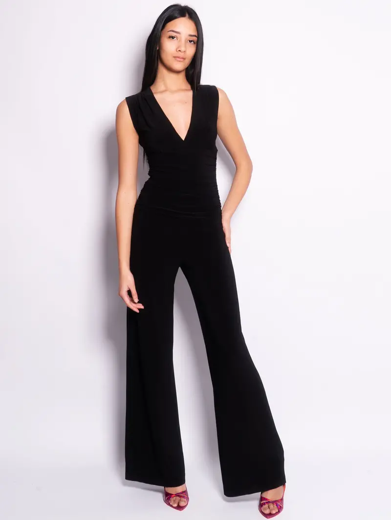 Black Draped V-Neck Jumpsuit 1