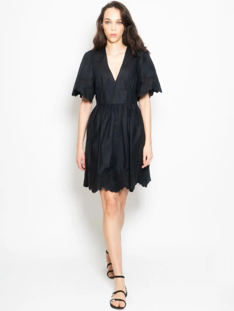 Black Embroidered Cotton Mini Dress 1