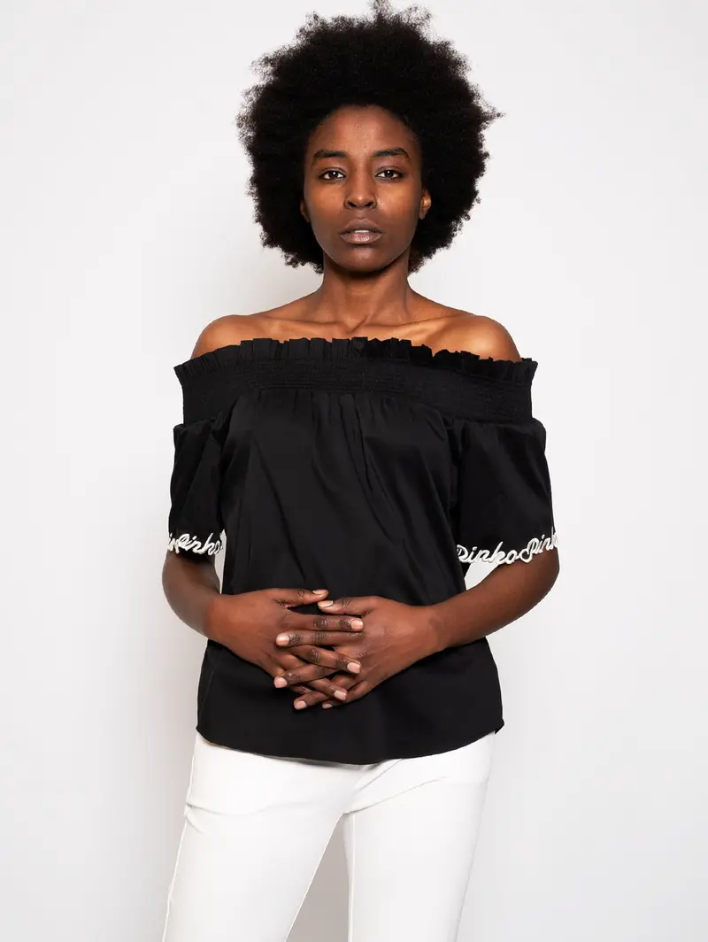 Black Embroidered Logo Blouse 1