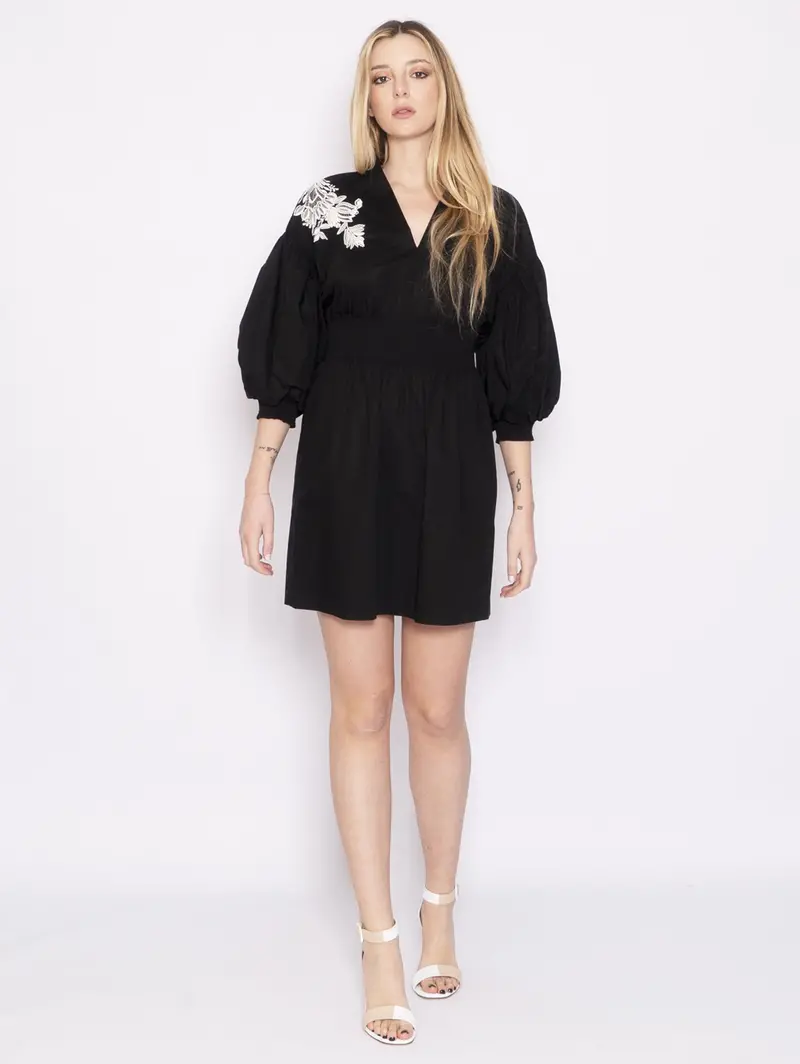 Black Embroidered Poplin Dress 1