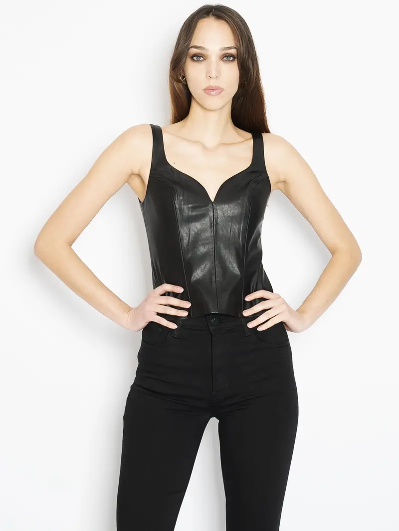 Black Faux-Leather Crop Top 1
