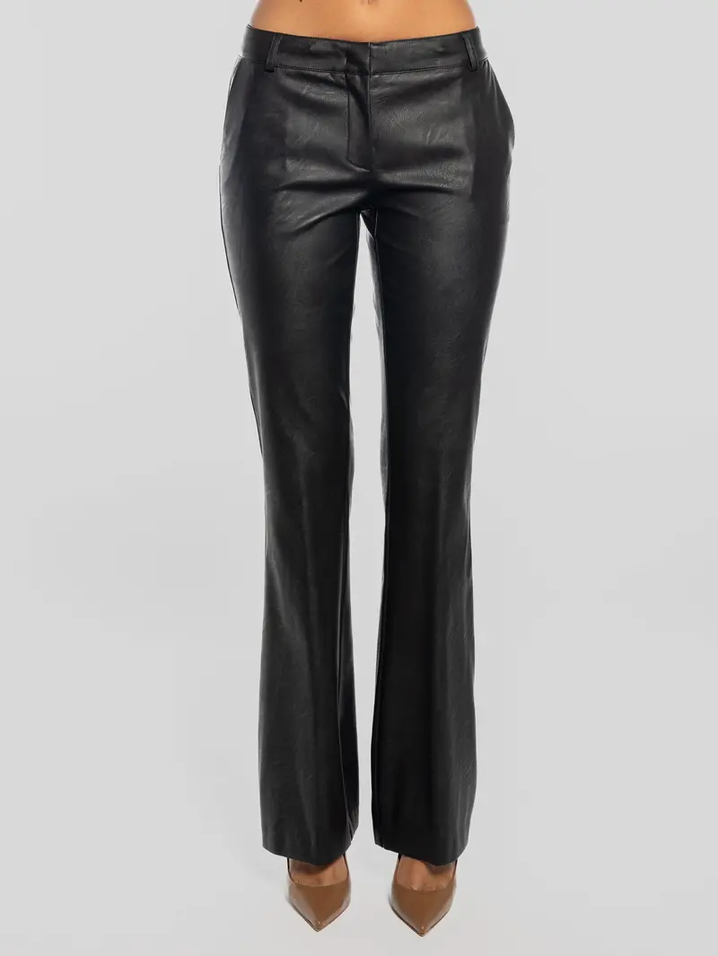 Black Faux-Leather Flared Trousers 1