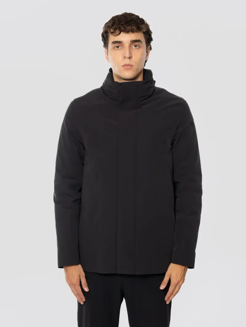 Black Field Jacket With Concealed Hood 1