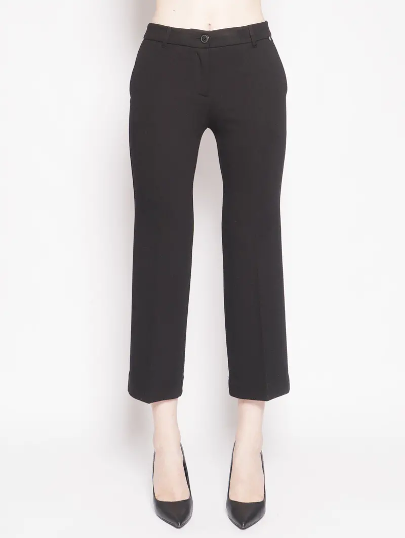 Black Flared Milano-Knit Trousers 1