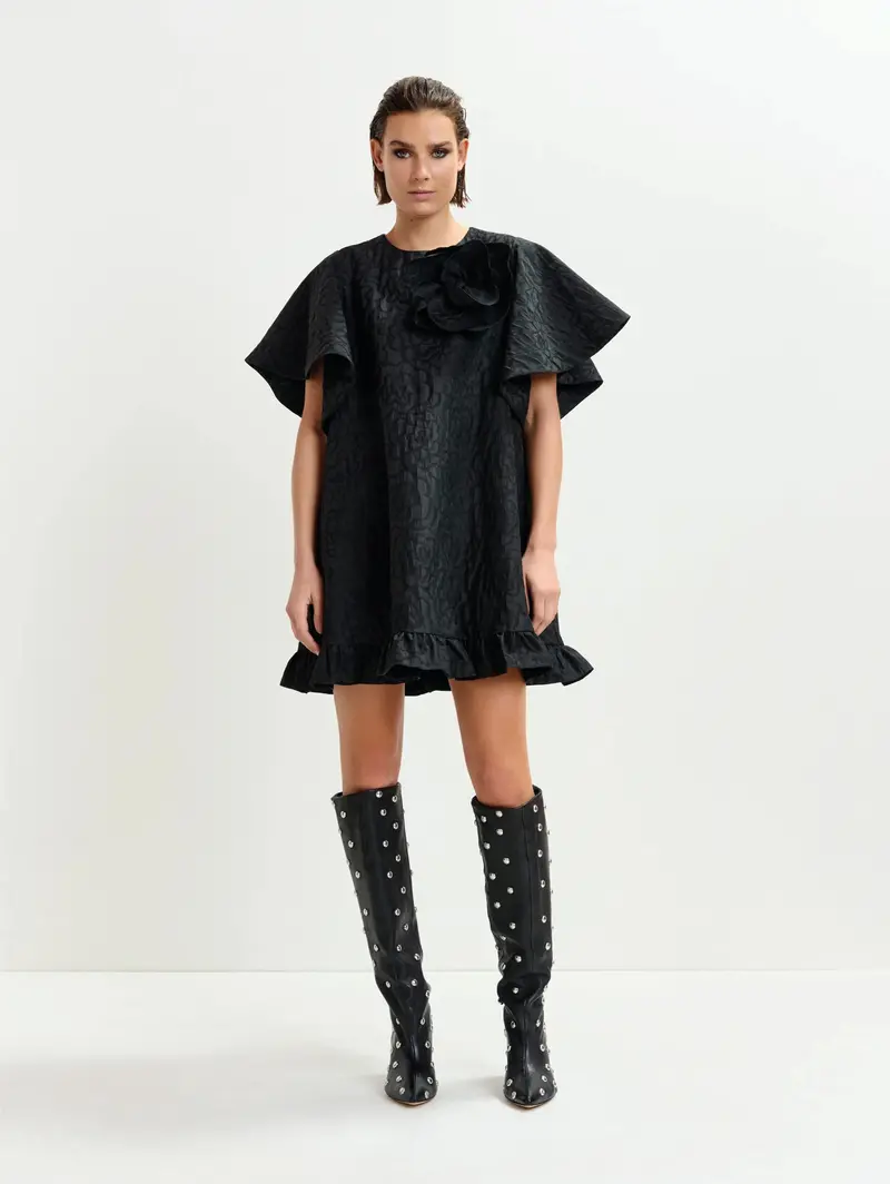Black Floral-Pin Jacquard Dress 1