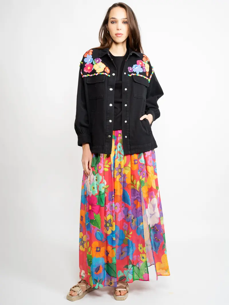 Black Floral-Print Blazer 1