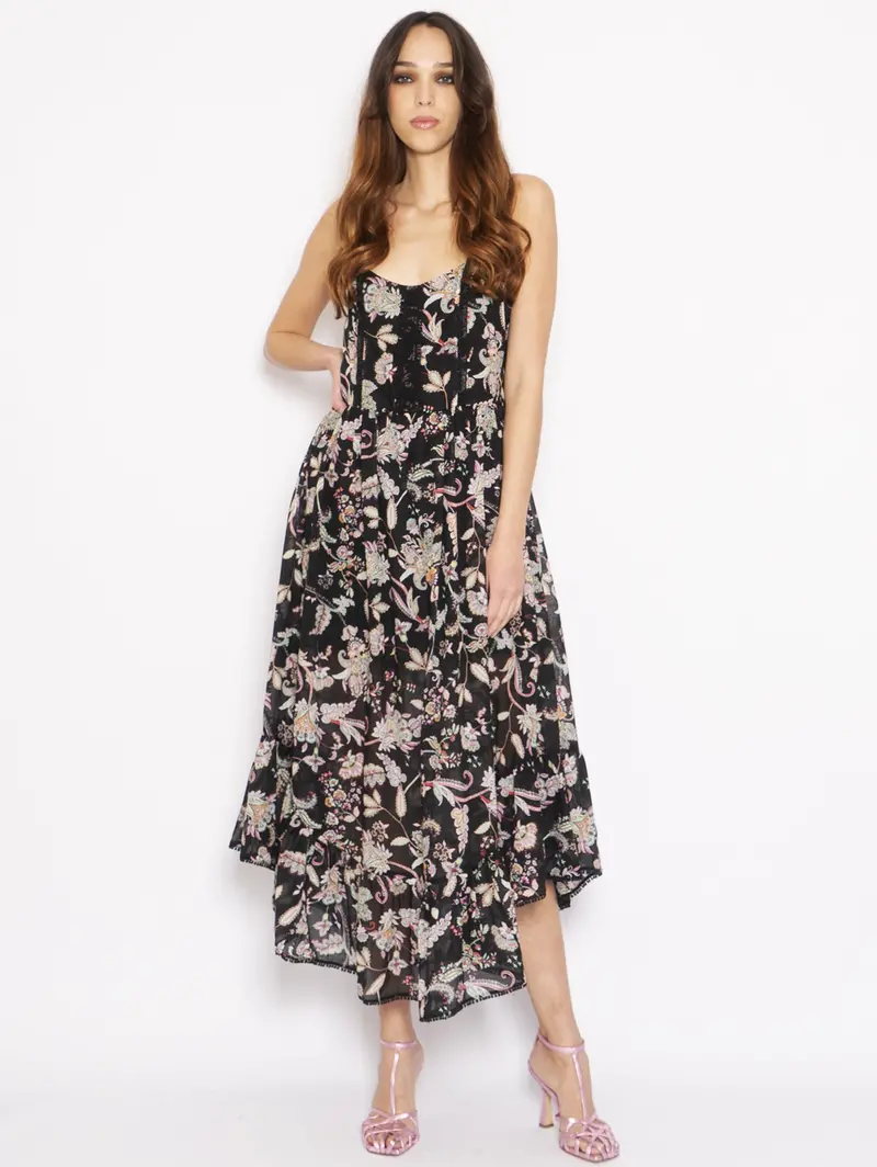 Black Floral-Print Long Dress 1