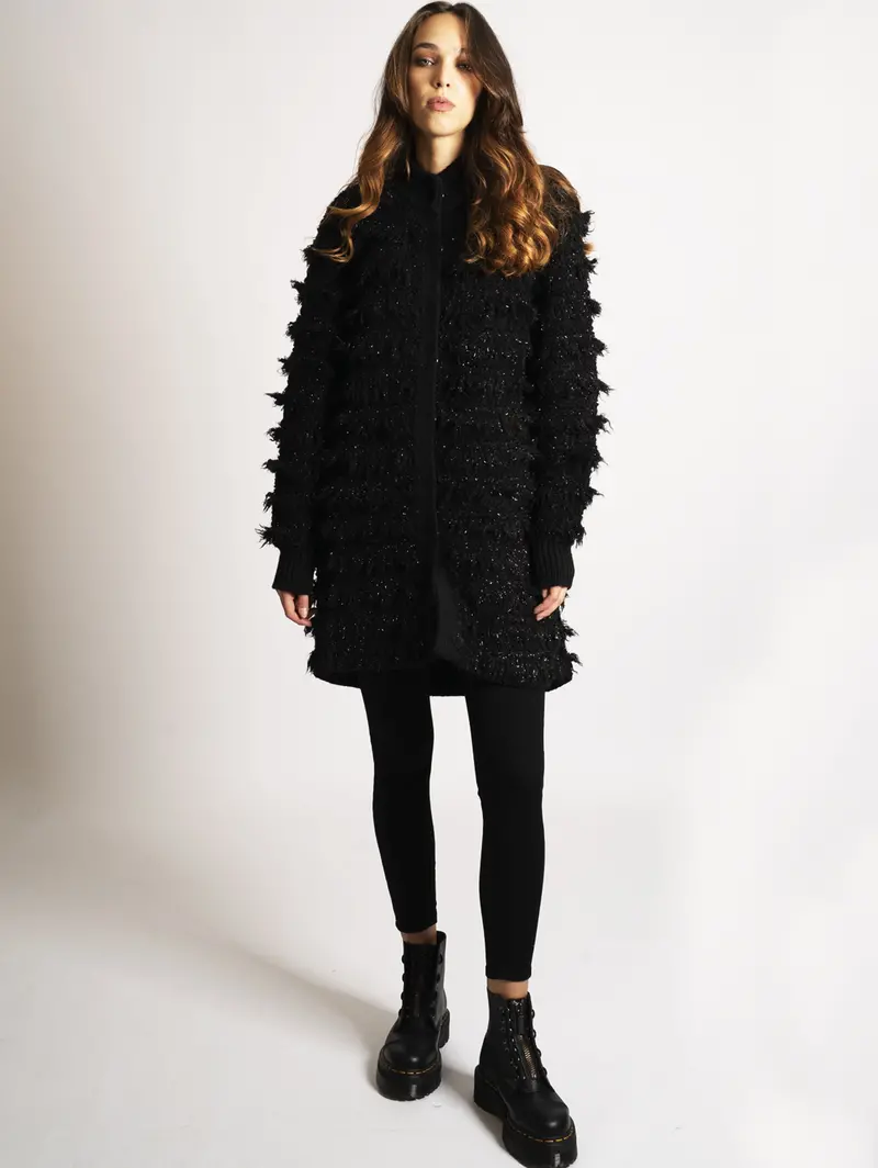 Black Fringed Long Coat 1