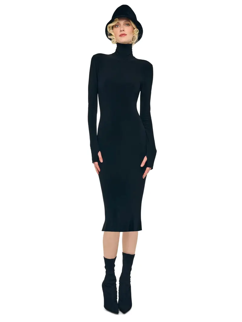Black High-Neck Jersey Midi Dress 1