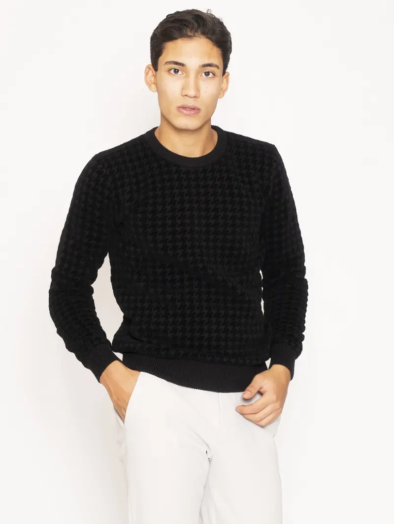 Black Houndstooth Crew Neck Sweater 1