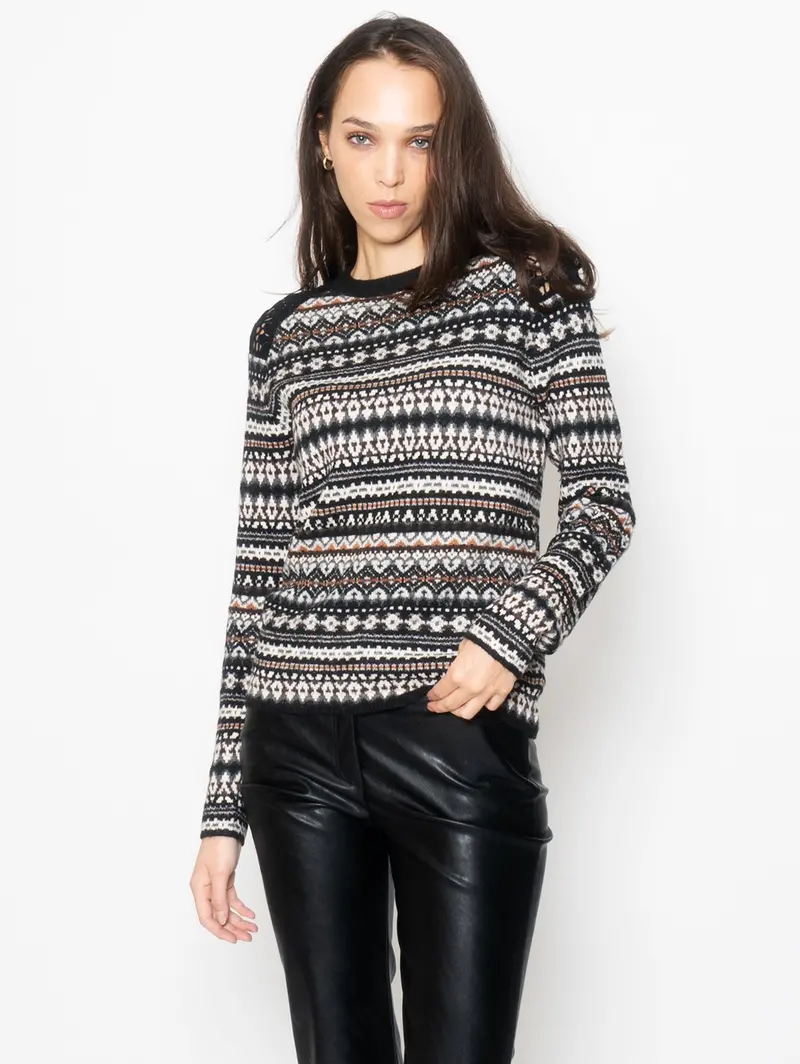 Black Jacquard-Print Knit Top 1