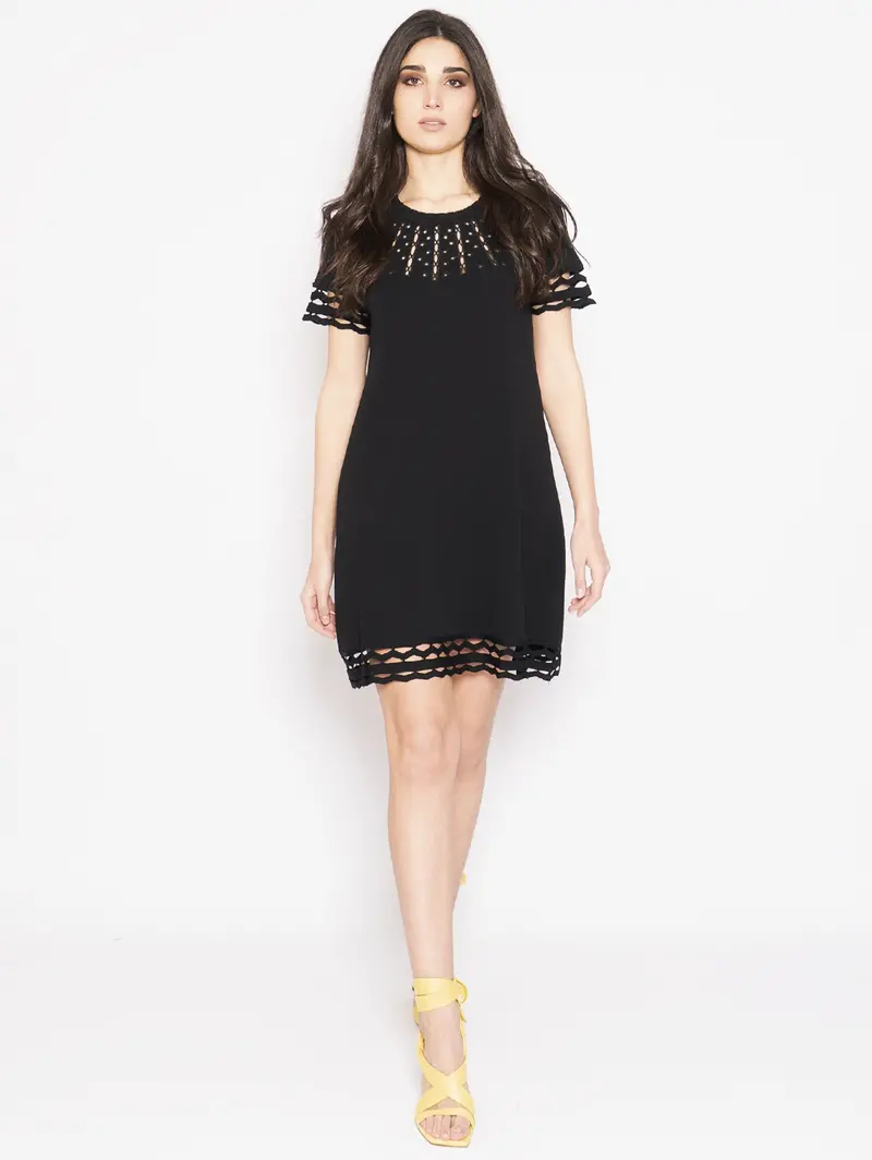Black Knit Dress With Banded Hem 1