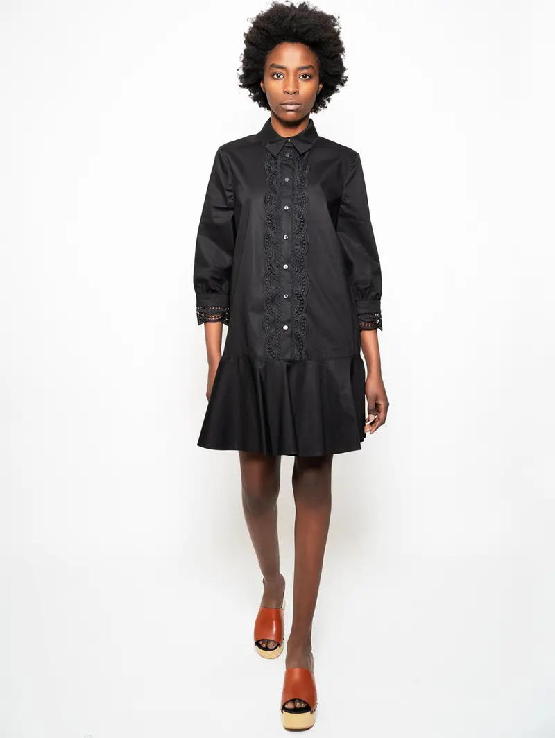 Black Lace-Appliqué Chemisier Dress 1